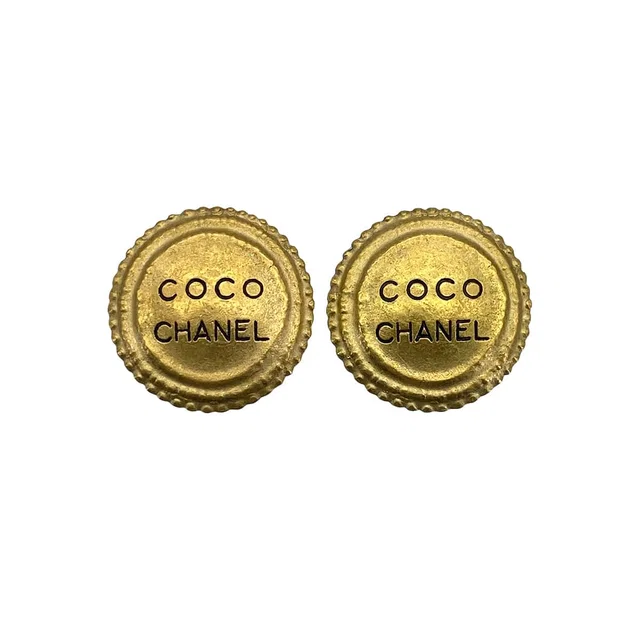 Chanel Vintage Earrings Round Logo Gold Accessory 94A in Gold from Luxury Promise
