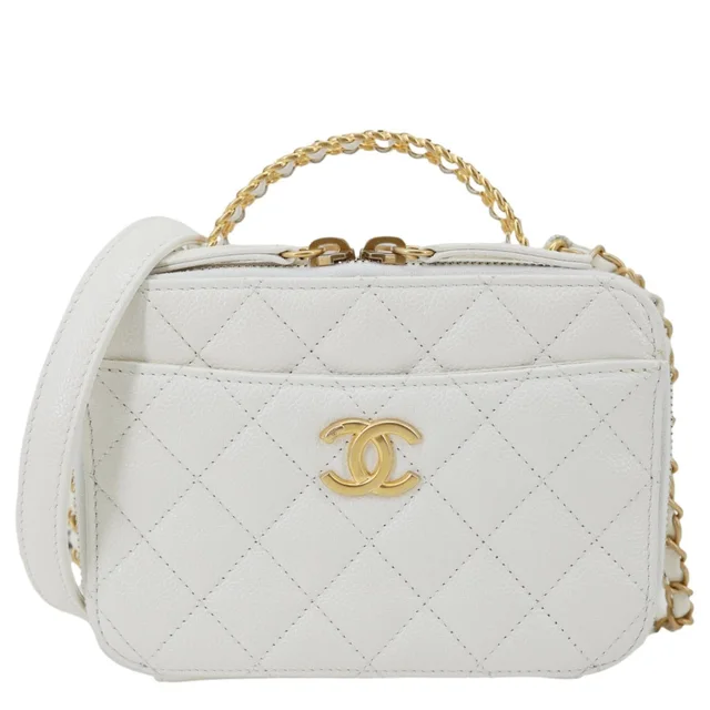 Chanel Pick Me Up Logo Handle Quilted Caviar Leather Vanity Case White in White Caviar leather from Dallas Designer Handbags