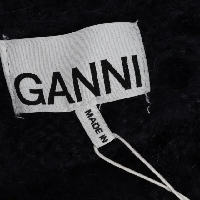 GANNI Open-Knit Midi Dress in Black Mohair Wool in black, photo 4 of 6 from ShopSimon