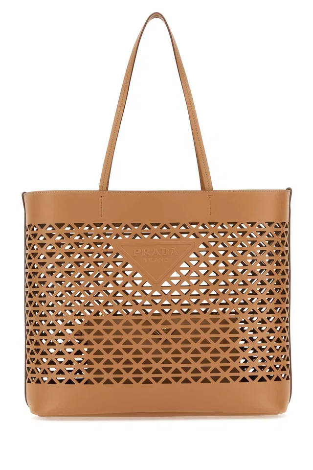 Prada Perforated Leather Tote Bag — Beige Exterior in Beige Leather from HEWI
