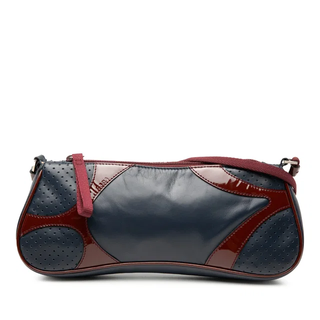 Blue Prada Patent Trimmed Vitello Drive Crossbody in Blue Patent leather from Designer Revival