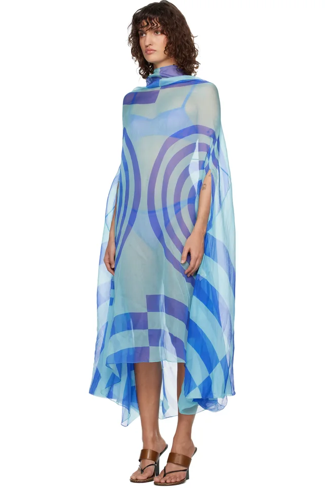 Dries Van Noten Blue Silk Cape Maxi Dress, photo 4 of 5 from SSENSE