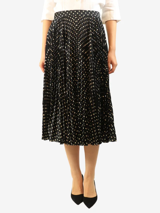 Balenciaga Black polka dot pleated midi skirt - size UK 10 in Black from Sign of the Times