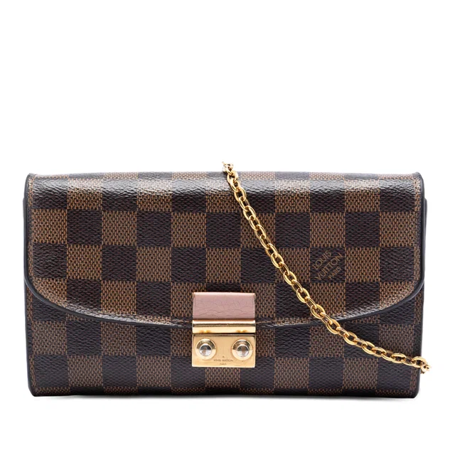 Brown Louis Vuitton Damier Ebene Croisette Chain Wallet Crossbody Bag in Brown Canvas from Designer Revival