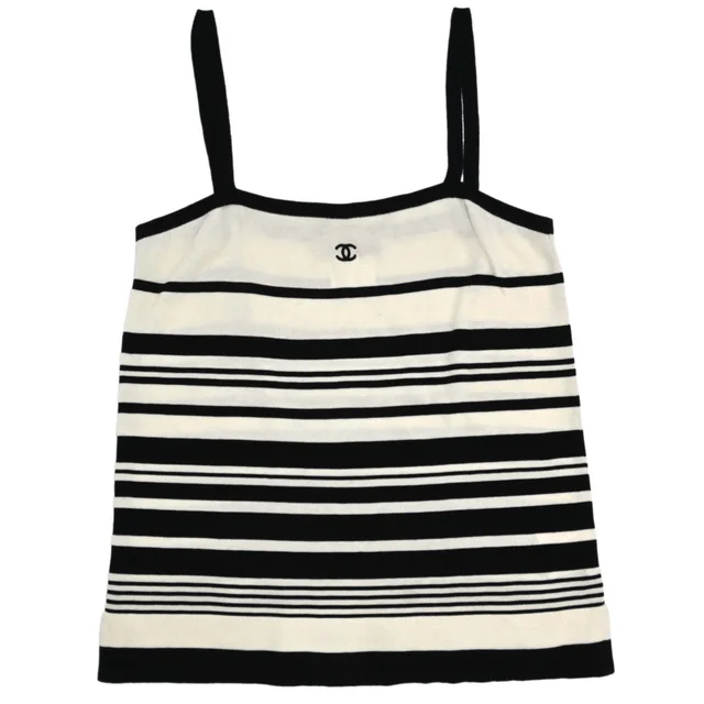 Chanel 1998 Striped Camisole Top Black Ivory #38 in Black from AMORE Vintage Tokyo