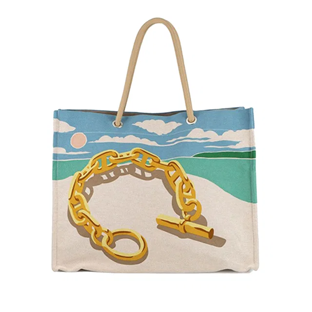 Brown Hermès Toile Escale a la Plage Beach Bag in Brown Canvas from Designer Revival