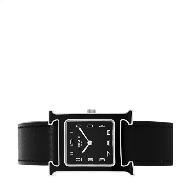 Hermès Stainless Steel Barenia Lacquer 26mm Heure H Hour Quartz Watch Noir in Black Calfskin from FASHIONPHILE, photo 2 of 5
