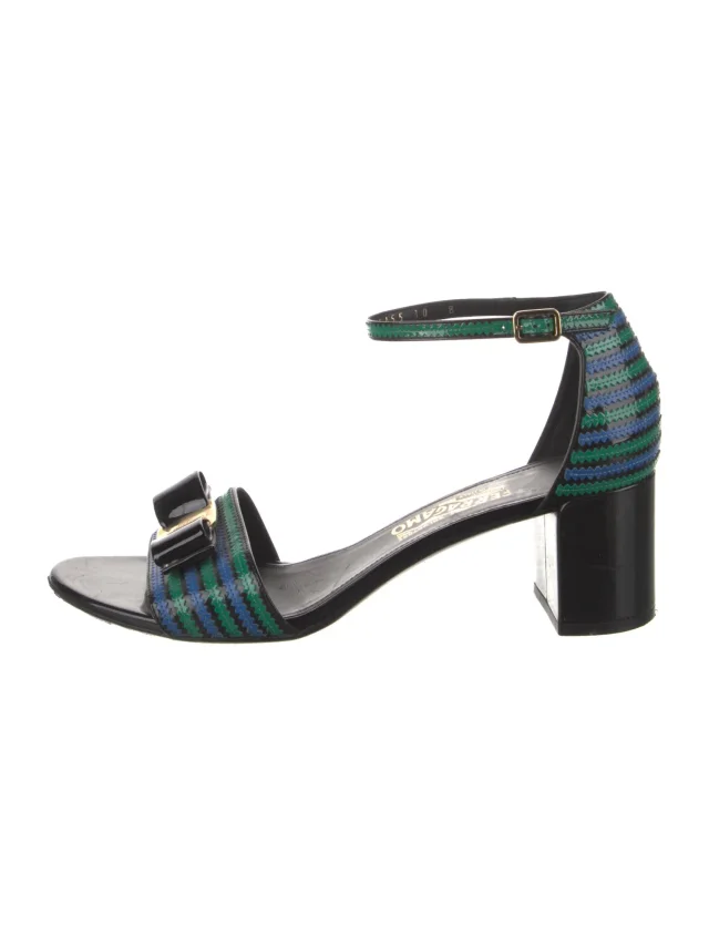 Ferragamo Leather Striped Sandals in green Leather from The RealReal