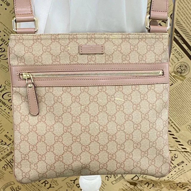 Gucci GG Supreme Canvas Crossbody Shoulder Bag Pink in Pink Canvas from The Reluxe