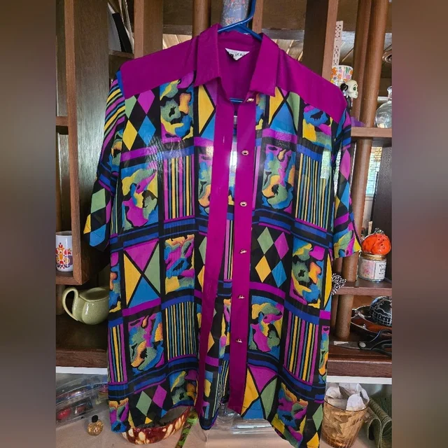 Chloé Vintage Vibrant Geometric Patterned Button Down Blouse in blue|purple from Poshmark