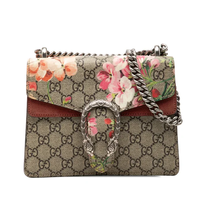 Beige Gucci Small GG Supreme Blooms Dionysus Crossbody in Beige Suede from Designer Revival