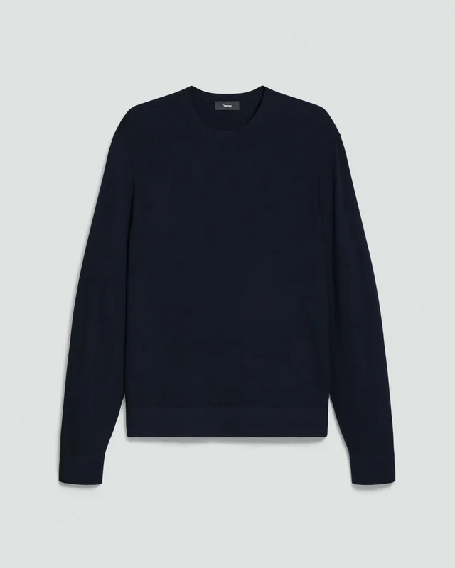 Theory Riland Crewneck Sweater in Light Bilen in DARK ECLIPSE 62% Viscose, 38% Polyester; Exclusive Of Elastic, photo 6 of 12 from Theory