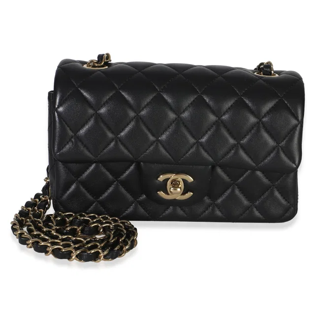 Chanel Black Quilted Lambskin Mini Rectangular Flap Bag in Black Lambskin from myGemma