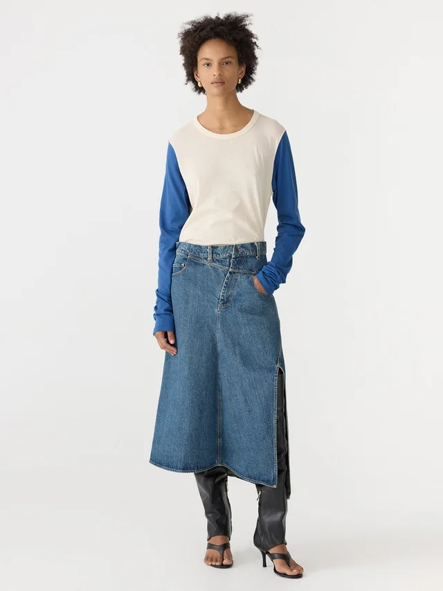 Bassike Asymmetric Split Denim Skirt from bassike, photo 1 of 1