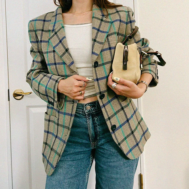 Dior Checked Pattern Logo Button Jacket #M Grey/Multi in Grey Wool from VINTAGE QOO TOKYO