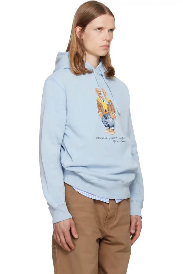Polo Ralph Lauren Blue Polo Bear Garment-Dyed Fleece Hoodie, photo 2 of 4 from SSENSE
