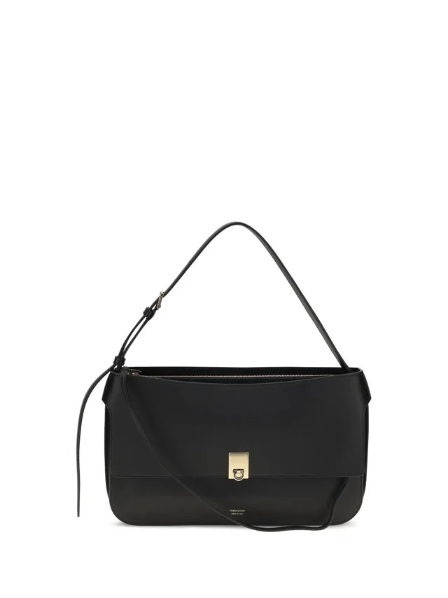 Ferragamo Shoulder Bag — Black Calf Leather Bos Taurus in Black Calfskin from HEWI
