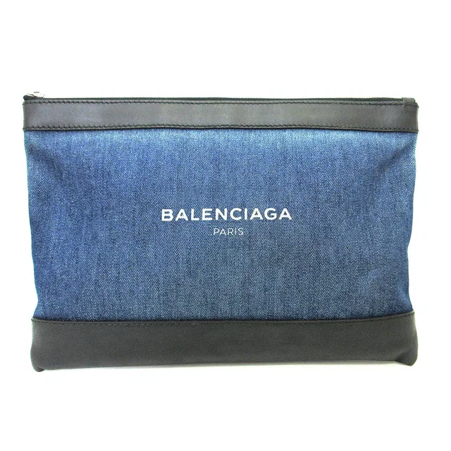 Balenciaga Denim Canvas Leather Clutch Bag in Canvas from LuxUness