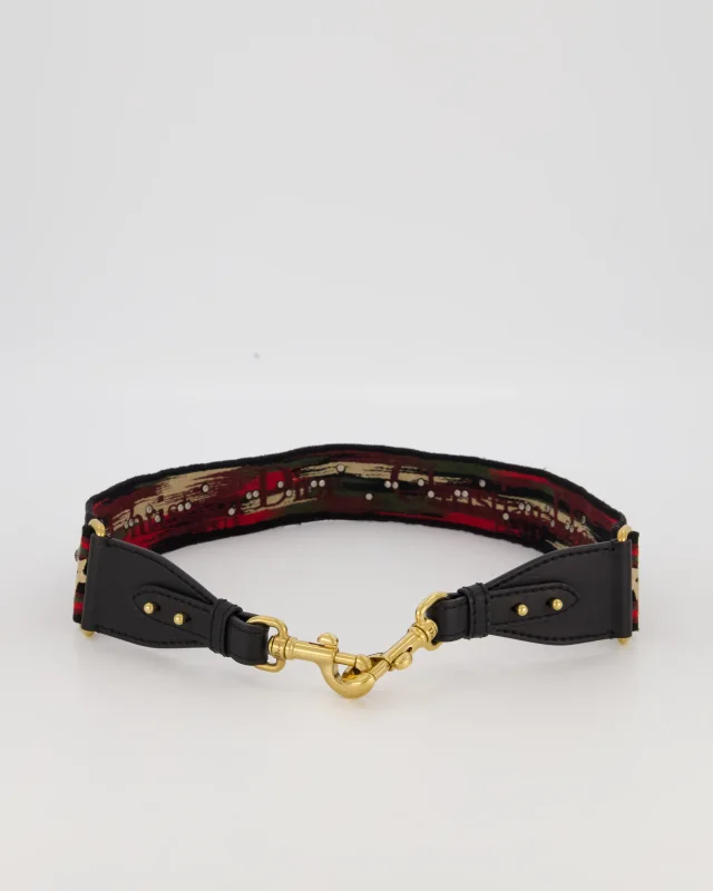 Dior Embroidered Studded Red and Green Bohemian Shoulder Strap with Mixed Metal Hardware in Red Canvas from Sellier, photo 3 of 4