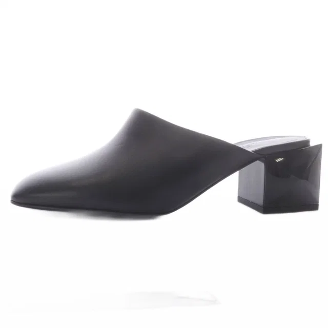 Hermès Christie Mules Chunky Heel Square Toe Leather Black 37 in Black Leather from The Reluxe