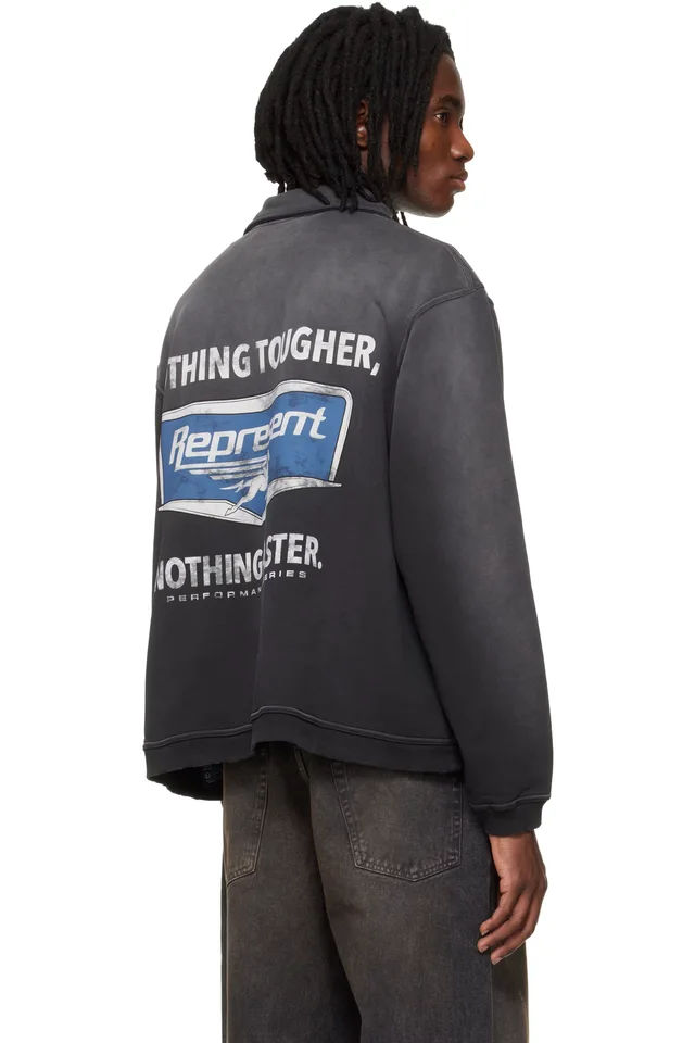 Represent Black 'Nothing Faster' Quarter Zip Sweatshirt, photo 3 of 4 from SSENSE
