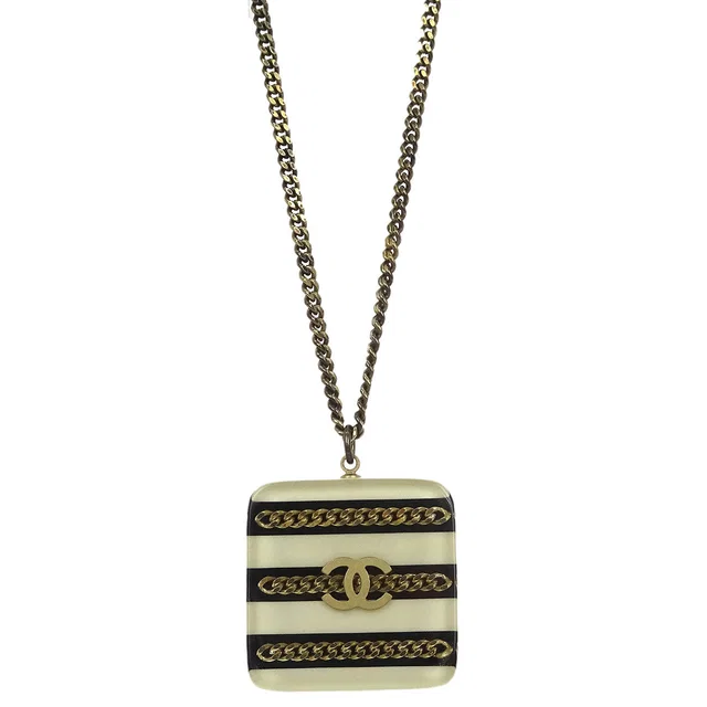Chanel Gold Square Chain Pendant Necklace 06A in Gold Resin from AMORE Vintage Tokyo