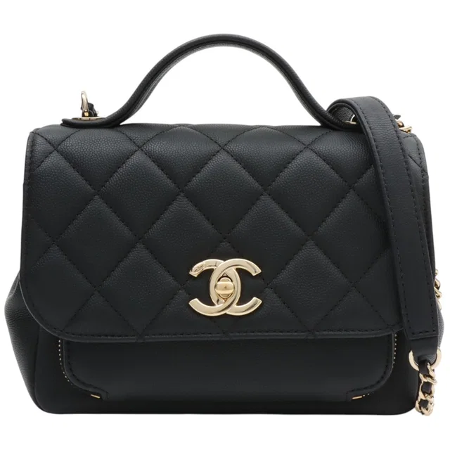 Chanel 2019-ish Caviar Skin Business Affinity 2-Way Bag Black in Black Caviar leather from VINTAGE QOO TOKYO