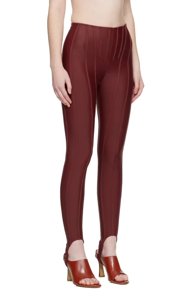 Mugler SSENSE Exclusive Burgundy Corseted Leggings, photo 2 of 4 from SSENSE