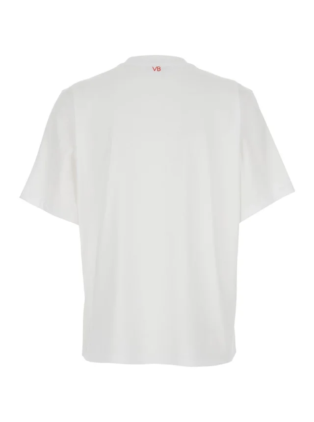 Victoria beckham White Cotton Crew Neck T-shirt with Front Lettering Slogan for Women in White 100% Organic Cotton, photo 3 of 6 from Gaudenzi Boutique