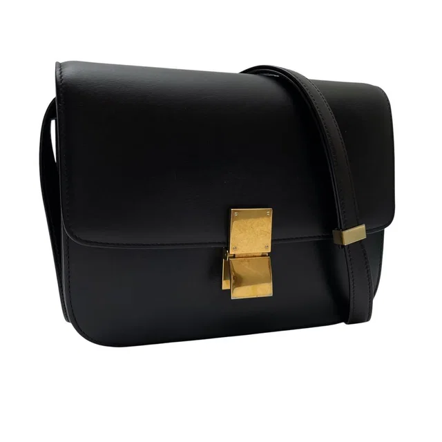 Celine Leather Classic Box Shoulder Bag Black in Black Leather from The Reluxe