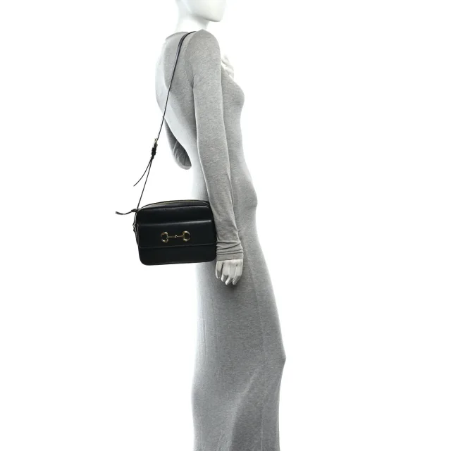 Gucci Textured Calfskin Small Horsebit 1955 Shoulder Bag Black in Black Calfskin from FASHIONPHILE, photo 2 of 11