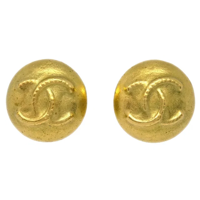 Chanel Gold Button Earrings Clip-On 95C in Gold from AMORE Vintage Tokyo