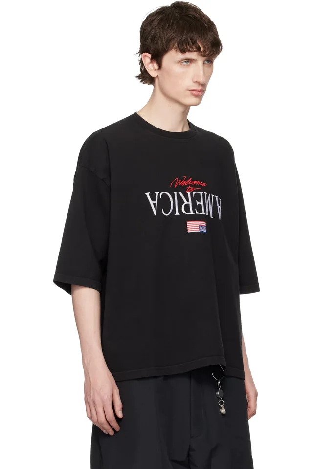 WILLY CHAVARRIA Black 'Welcome To America' Buffalo T-shirt, photo 2 of 4 from SSENSE