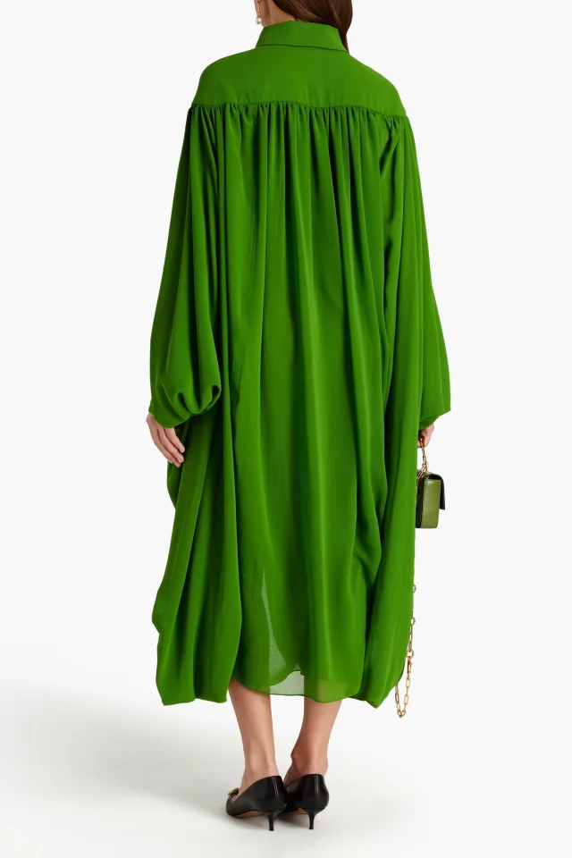 Valentino Garavani Draped Chiffon Midi Shirt Dress in Leaf green, photo 3 of 4 from THE OUTNET