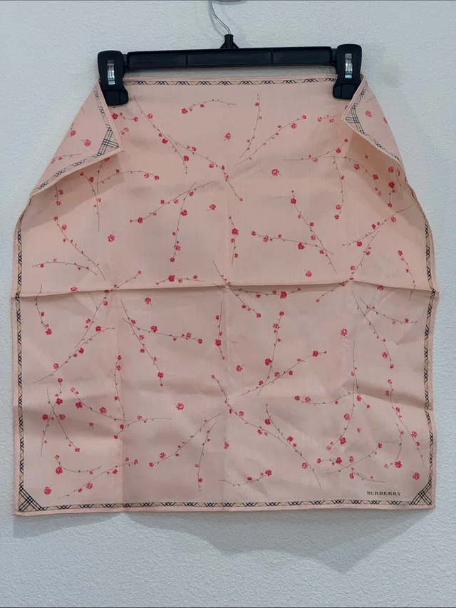 Burberry Blush Pink Scarf With Red Floral Motif 19x19” in red|pink from Poshmark