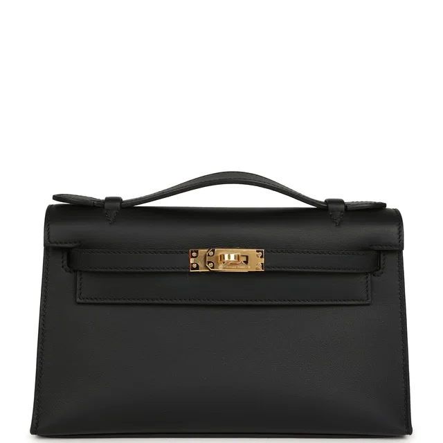 Hermès Kelly Pochette Black Swift Gold Hardware in Black Swift leather from Madison Avenue Couture