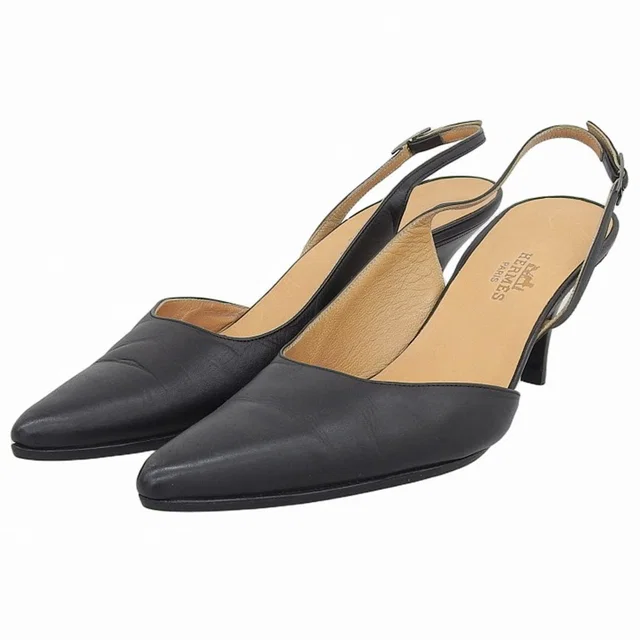 Hermès Strap Pumps #37 Black in Black Leather from VINTAGE QOO TOKYO