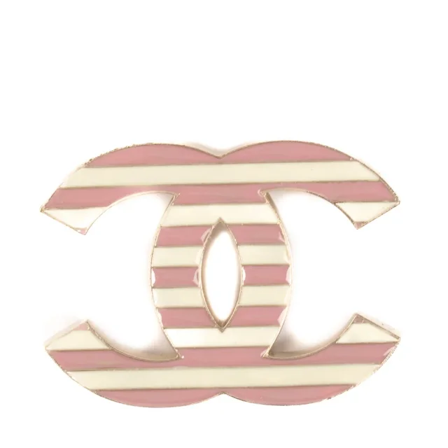 Chanel A13 Pink/Cream Striped CC Brooch in White from Labellov, photo 1 of 1