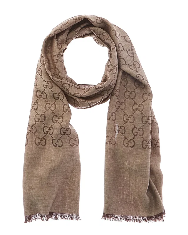 Gucci Logo Small Jacquard Wool & Silk-Blend Scarf, image 1 of 1 from Rue La La