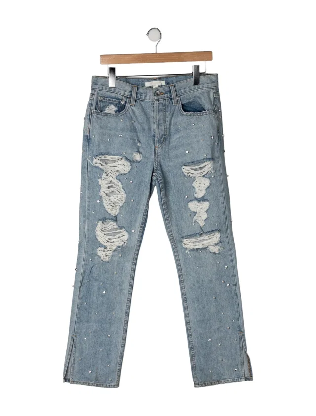 SIMKHAI Mid-Rise Straight Leg Jeans in blue from The RealReal