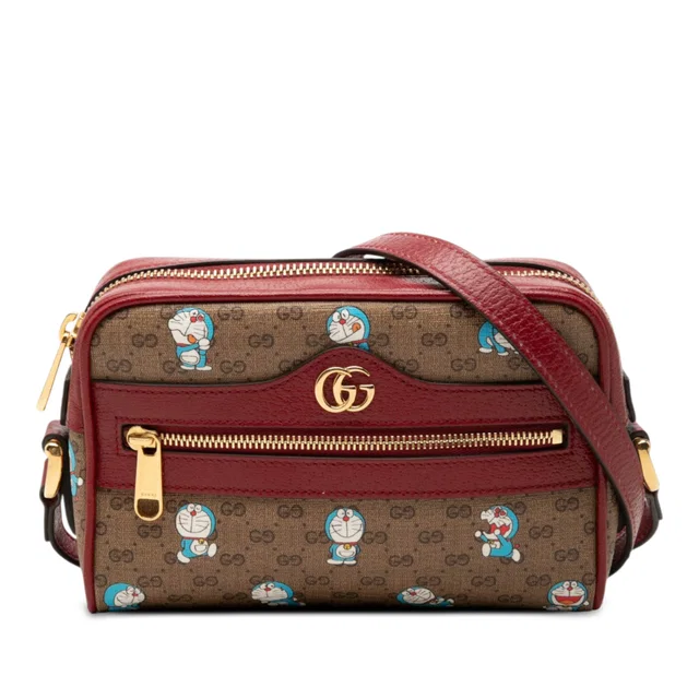 Beige Gucci Mini GG Supreme Doraemon Camera Bag in Beige Coated canvas from Designer Revival
