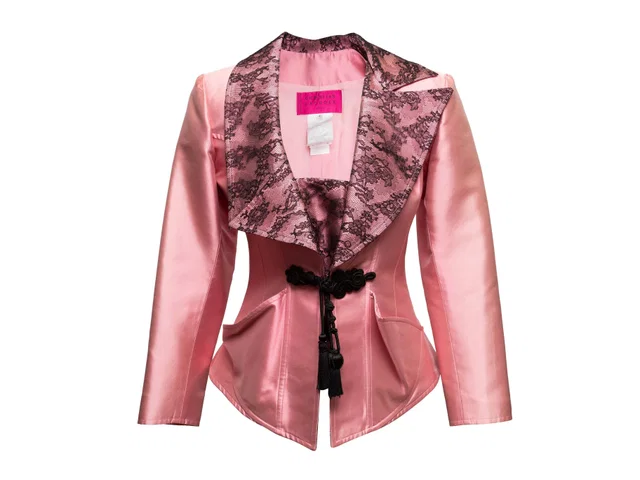 Vintage Pink & Black Christian Lacroix Silk & Lace Top & Blazer Set Size FR 40 in Pink Silk from Designer Revival