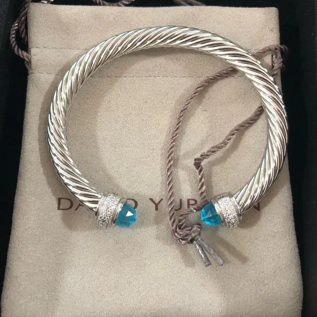 David Yurman Sterling Cable Cuff With Blue Gemstone Terminals in blue|silver|gray from Poshmark
