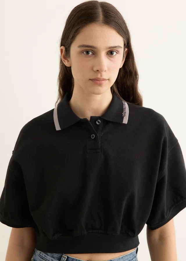 Alexander Wang Relaxed Cropped Cinched Polo in Black from Incu, photo 1 of 1