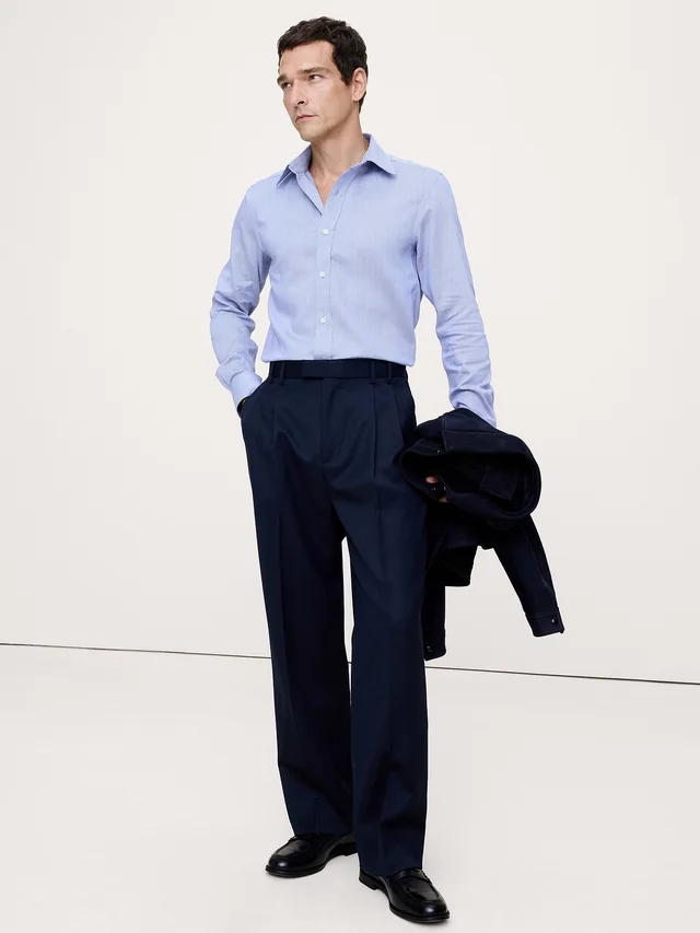 Banana Republic Slim-Fit Wrinkle-Resistant Dress Shirt in Blue Dobby, photo 3 of 6 from Banana Republic (Canada)