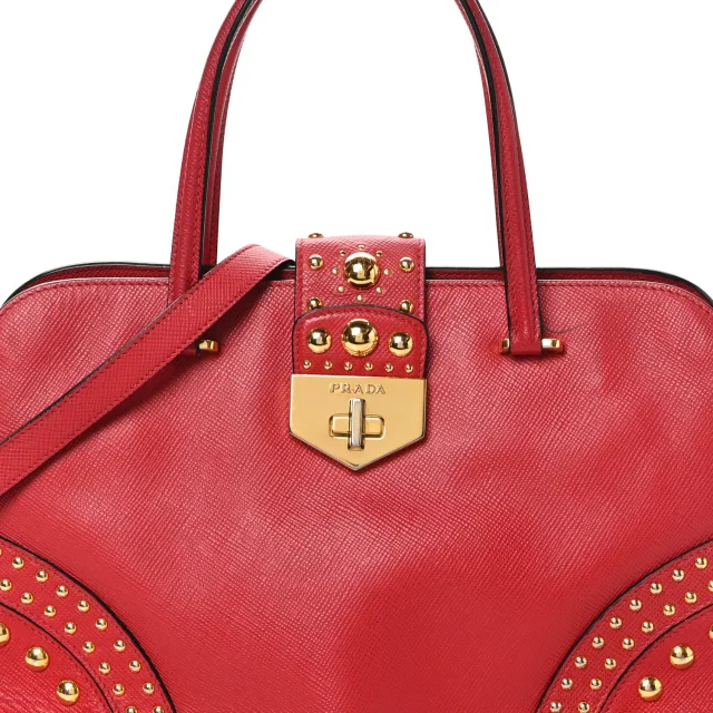 Prada Saffiano Studded Bijou Tote Red in Red Saffiano leather from FASHIONPHILE, photo 7 of 11