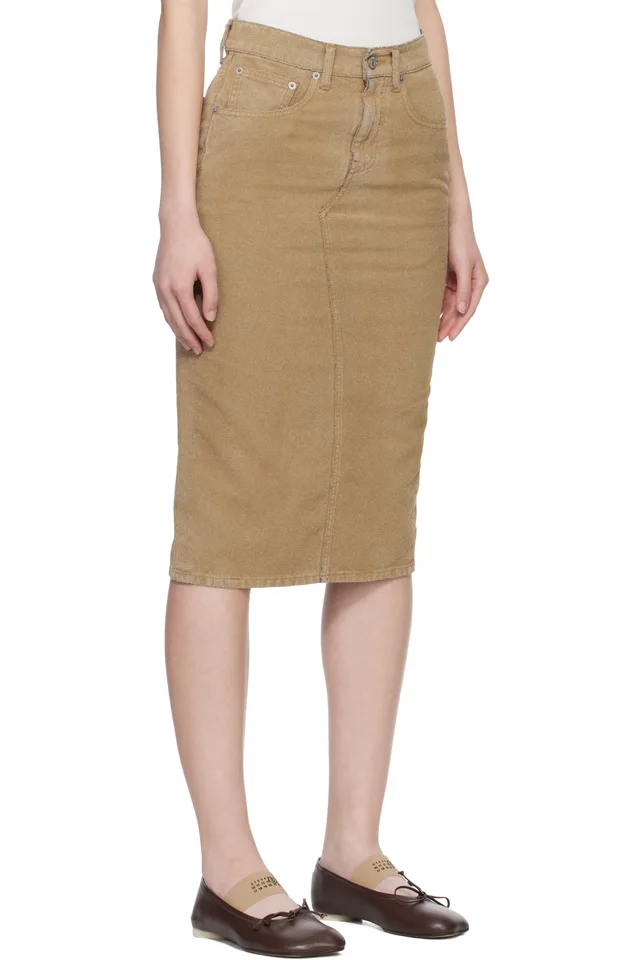 MM6 Maison Margiela Beige Coated Denim Midi Skirt, photo 2 of 4 from SSENSE