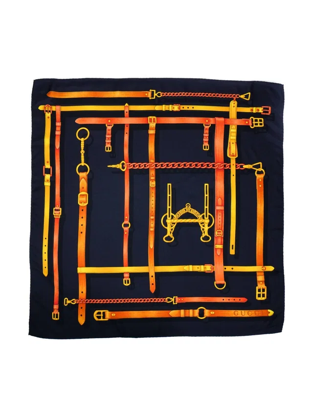 Gucci Buckle Printed Scarf in Multicolor Silk from Arcade Vintage