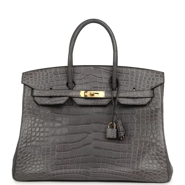 Hermès Birkin 35 Gris Paris Matte Alligator Gold Hardware in Grey Crocodile from Madison Avenue Couture
