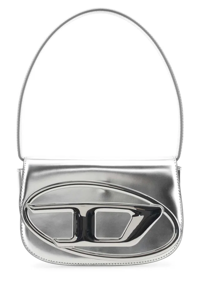 Diesel Metallic Leather With Sculptural Hardware Shoulder Bag — Silver Pmu in Silver Leather from HEWI